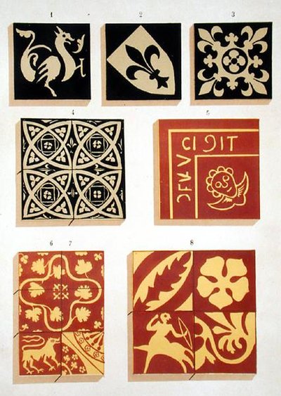 Illustration of 13th Century Ceramic Patterns from a Decoration Source Book by French School