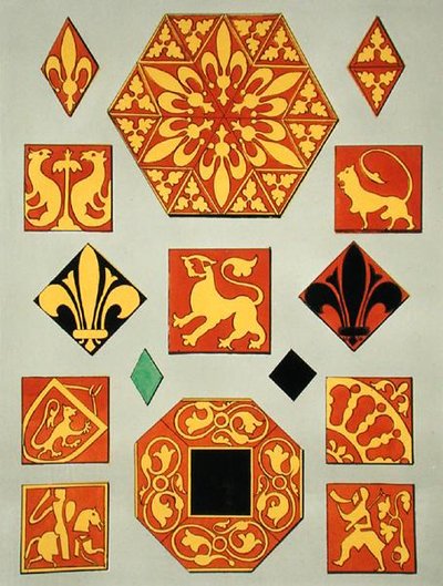 Illustration of 13th century ceramic patterns from a decoration source book by French School