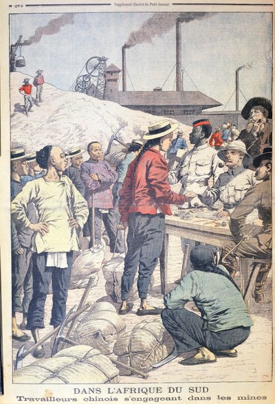 Importing Chinese labourers to work in the gold mines of South Africa in 1904, illustration from Le Petit Journal, 1904 by French School