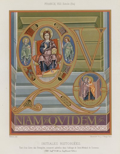 Initials from an 8th-century illuminated manuscript by French School