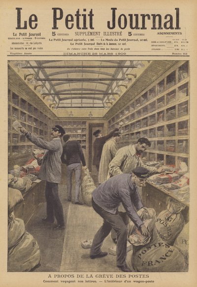 Interior of a mail car on a French train by French School