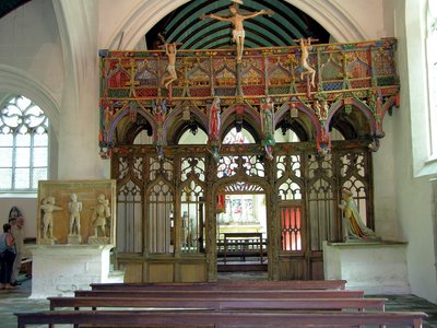 Interior of the chapel with the painted rood screen by French School