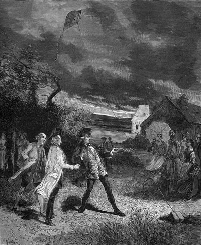 Jacques de Romas (1713-1776), French physicist, experimenting with a kite to capture atmospheric electricity in 1752 by French School