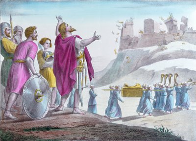 Joshua commanding the walls of Jericho to fall down by French School