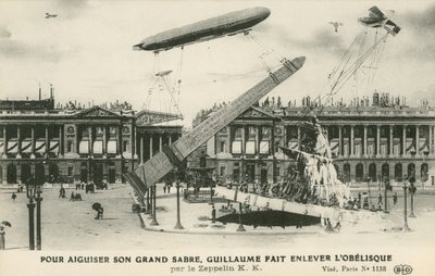Kaiser Wilhelm II imagined removing the obelisk from Paris by Zeppelin by French School