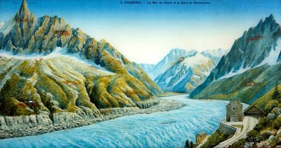 La Mer du Glace, Aiguille du Dru and Montanvers Station, c.1900 by French School