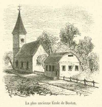 The Oldest School in Boston (engraving) by French School