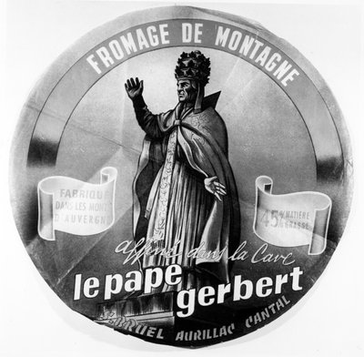 Label depicting the Auvergnat Pope Sylvester II for a Mountain Cheese from the Auvergne area of France by French School