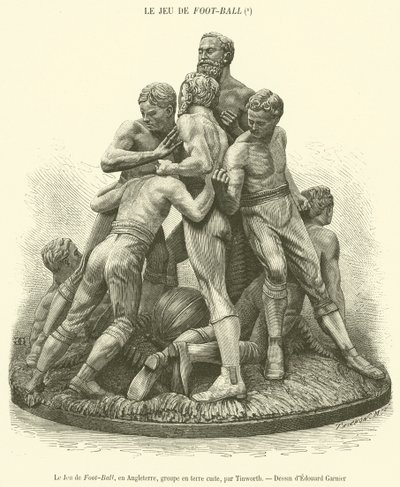 The Game of Football, in England, Group in Terracotta (engraving) by French School
