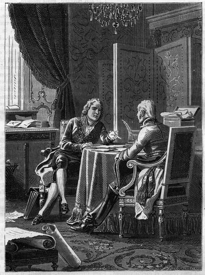 Lecture between the Count of Saint Julien, representative of Austria, and Charles Maurice of Talleyrand Perigord by French School