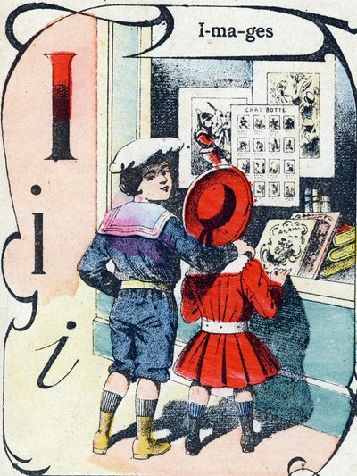 Letter I: images. Engraving in "ABC des joux pour petits boys". Late 19th century by French School