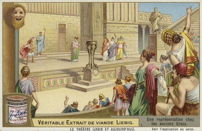 Liebig card featuring a representation of ancient Greek theatre by French School