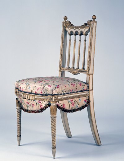 Louis XVI style Second Empire (Napoleon III) gilt wood and Lyon silk chair by French School