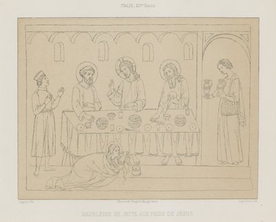 Madeleine throws herself at the feet of Jesus by French School
