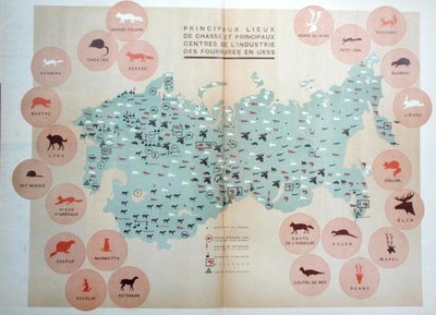 Main hunting areas and centres of the fur industry in the USSR, illustration from 