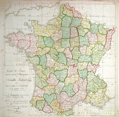 Map of France showing plans to divide Departments, 1789 by French School
