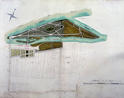 Map of the garden of Moulin Joly. Plate of the atlas of plans of the territory of Colombes (1780), preserved in the National Archives. by French School