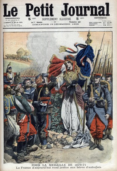 Medal for veterans of the war of 1870-1871: allegory of France rendering justice to the heroes of the past - Le Petit Journal of 19 December 1909 by French School