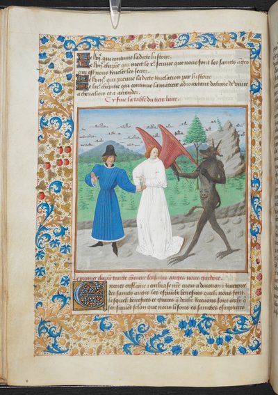 Miniature of a man with a guardian angel and a devil Sloane MS 3049 f. 27, c. 1480 by French School