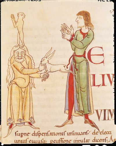 Initial H in the Form of Two Conjurors, from Moralia in Job by Pope Gregory the Great, Burgundian School by French School