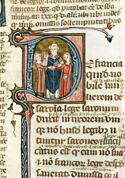 Historiated Initial D Depicting a Priest Blessing a Marriage, from Les Gregoriennes by French School