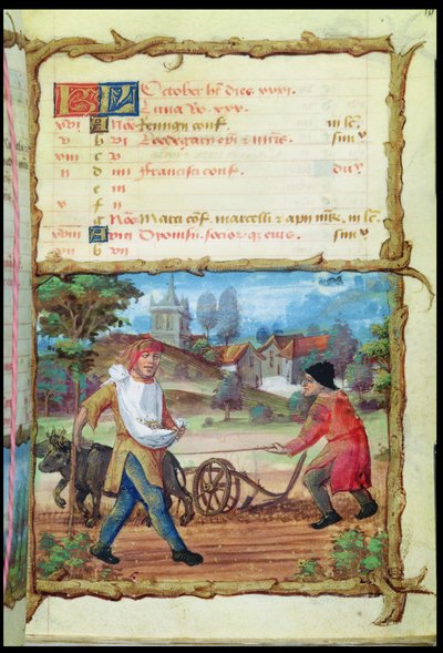 The Month of October: Ploughing and Sowing, from a Book of Hours by French School