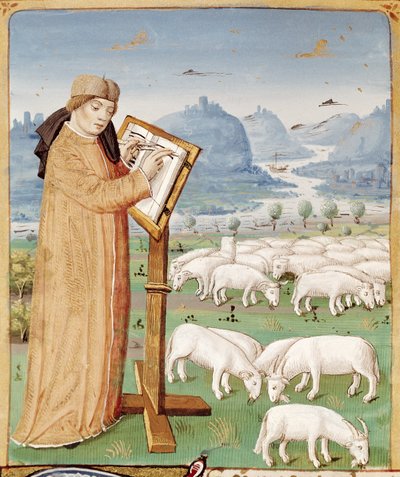 Virgil Writing in a Field of Sheep and Goats, from The Georgics by Virgil with Commentary by Servius by French School