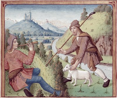 Tityrus Meets Meliboeus, from The Eclogues by Virgil with a Commentary by Servius by French School