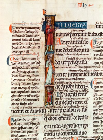 Historiated Initial I Depicting Ruth with Her Husband and Sons, from the Book of Ruth by French School