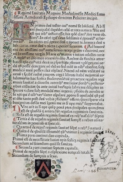 First page from Regimen Sanitatis, 1483 by French School