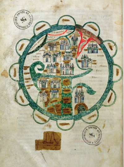 Map of the world in the form of a globe, miniature from Grandes Chroniques de Philippe le Hardi by French School