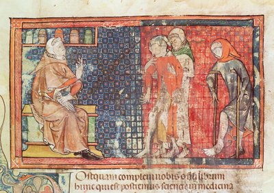 A sick man and a crippled man presented to a doctor, from a treatise by Abul Qasim Kalaf ibn al-Abbas al Zahrawi by French School