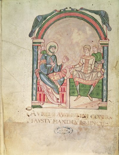 St. Augustine Arguing with Faustus in the Presence of their Pupils, frontispiece from Saint Augustin Contre Faustus by French School