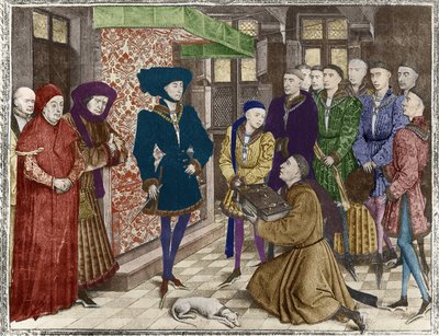 Ms 9242 Hainaut Chronicles, Philip the Good, Duke of Burgundy, Presented with the Translation of the Chronicles by Jean Vauquelin, Charles the Bold as a Child on His Left (Later Colouration) by French School