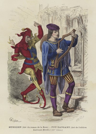 Musician and dancing fool, 14th Century by French School