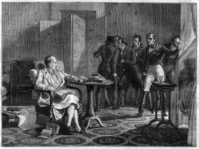 Napoleon I to Saint Helena in October 1818 resolved to oppose arms in hand against the attempt of Hudson Lowe, British general, to force the door - in History of the empire following the history of the consulate by Adolphe Thiers - 1879 by French School
