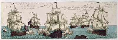 Naval engagements between the French and English fleets during the American Revolution in 1778 by French School
