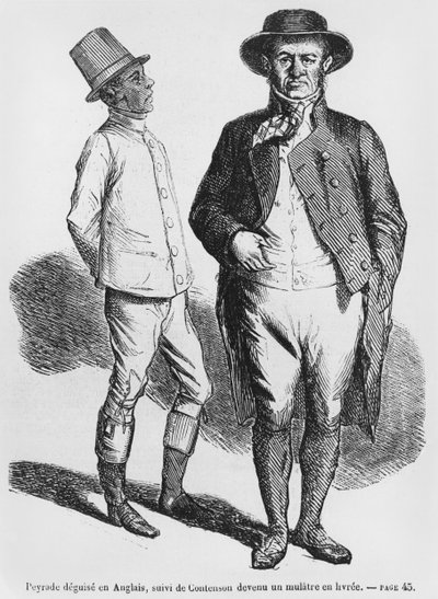 Peyrade disguised as an English man and Contenson as a mulatto servant, illustration from Splendors and Miseries of Courtesans by Honore de Balzac, published 1867 by French School