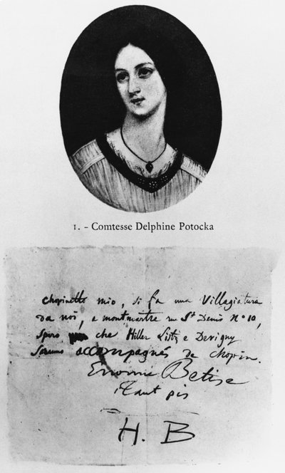 Portrait of Countess Delphine Potocka, letter by Hector Berlioz to Frederic Chopin by French School