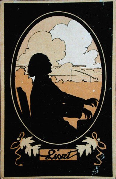 Postcard of Franz Liszt (1811-86) with the Hungarian Countryside in the Background, c.1910 by French School