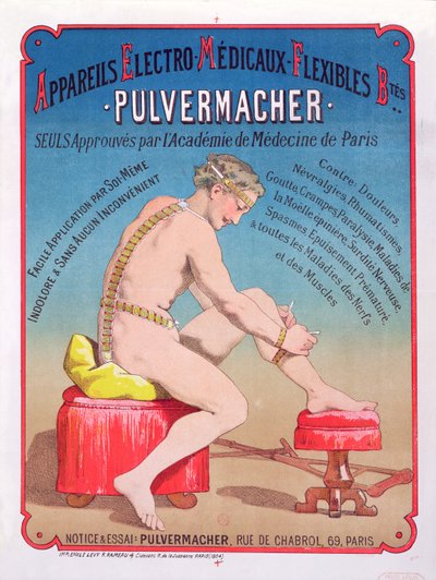 Poster advertising an Electro-Medical body massage and stimulation machine Pulvermacher, 1884 by French School