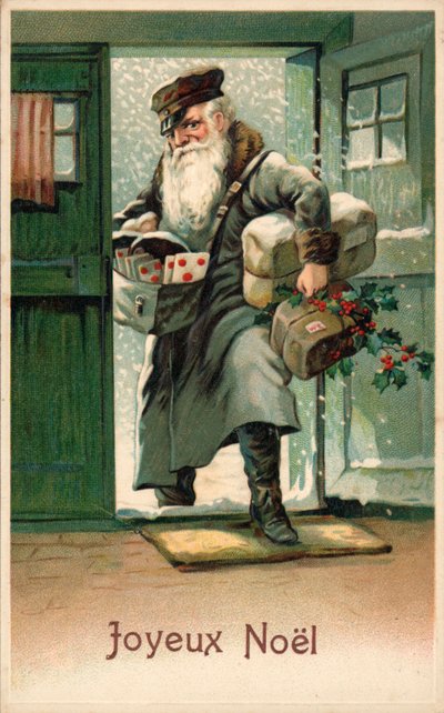 Postman with Christmas letters and parcels by French School