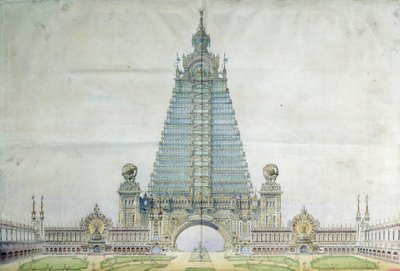 Project to Transform the Eiffel Tower for the 1900 World Exhibition by French School