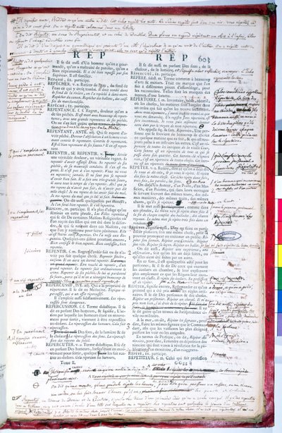 Proofing page with corrections of an edition of the French Academy dictionary by French School