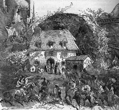 Pyrenean tourists in pilgrimage to Lourdes, Hautes Pyrenees by French School