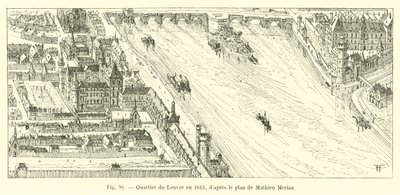 Louvre district in 1615, after the plan by Mathieu Merian by French School