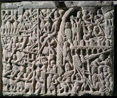 Relief depicting the Siege of Carcassonne by Simon de Montfort in 1209 by French School