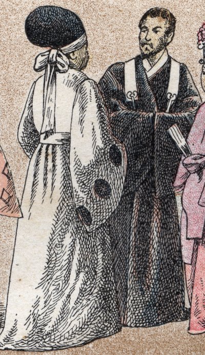 Religious costumes in Asia: two shinto priests from Japan by French School