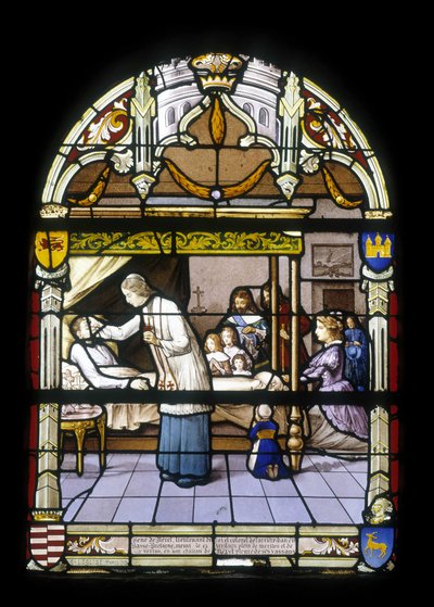 René de Neval, lieutenant of the king and colonel of the backbench in Lower Brittany, died on 13/04/1676, full of merit and virtues in his castle of Neval, cried by his vassals - stained glass windows of the church St Germain in Kerlaz by French School