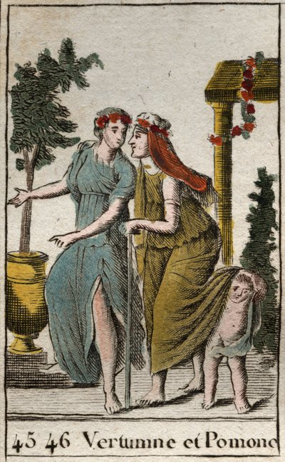 Representation of the God of Autumn Vertumnus and Pomona, Nymph of Fruit and Gardening. Vertumnus Takes the Look of an Old Woman to Seduce Pomona by French School